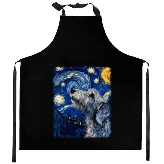 Irish Wolfhound Dog Starry Night Painting Kitchen Aprons