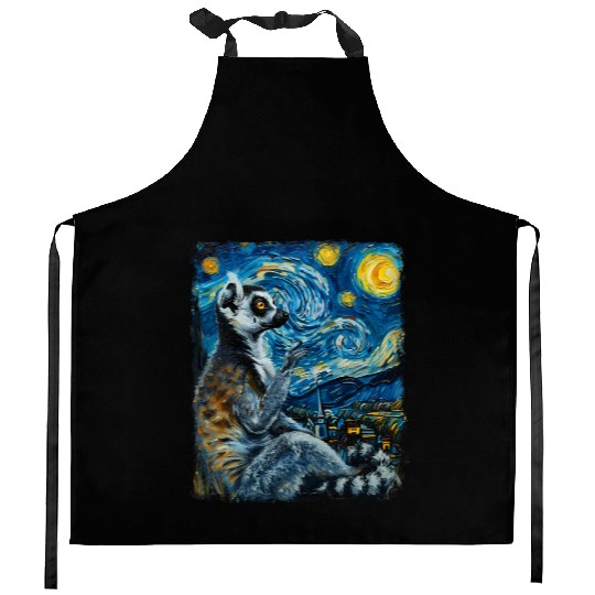 Lemur Ring Tailed Starry Night Painting Kitchen Aprons