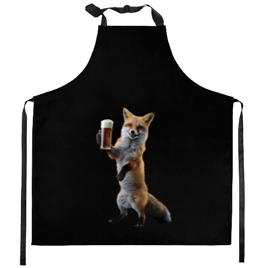 Fox Drinking Beer Realistic Kitchen Aprons