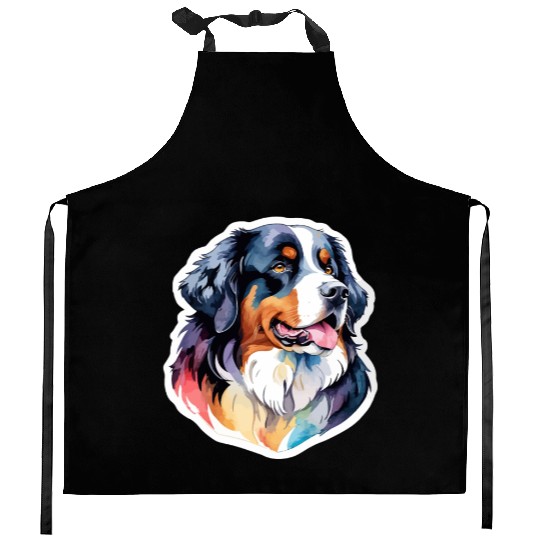 Bernese Mountain Dog Watercolor Kitchen Aprons