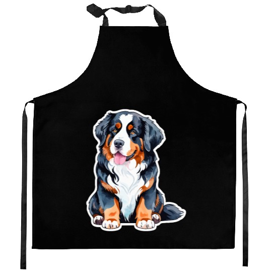 Bernese Mountain Dog Watercolor Kitchen Aprons