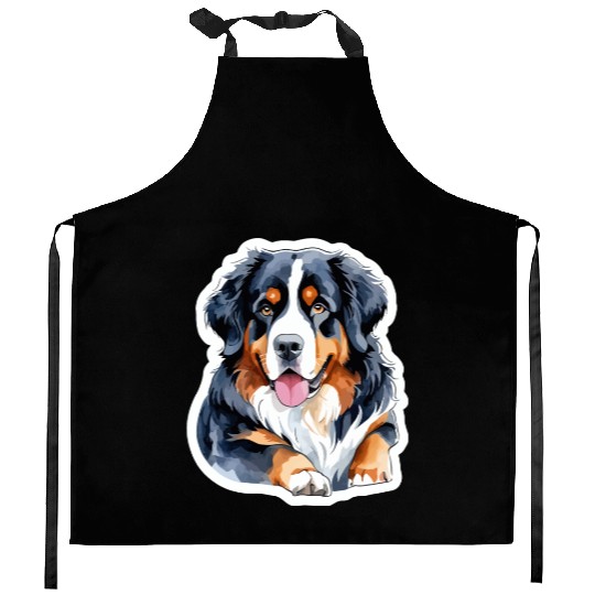 Bernese Mountain Dog Watercolor Kitchen Aprons