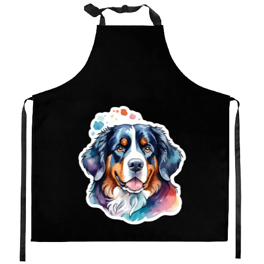 Bernese Mountain Dog Watercolor Kitchen Aprons