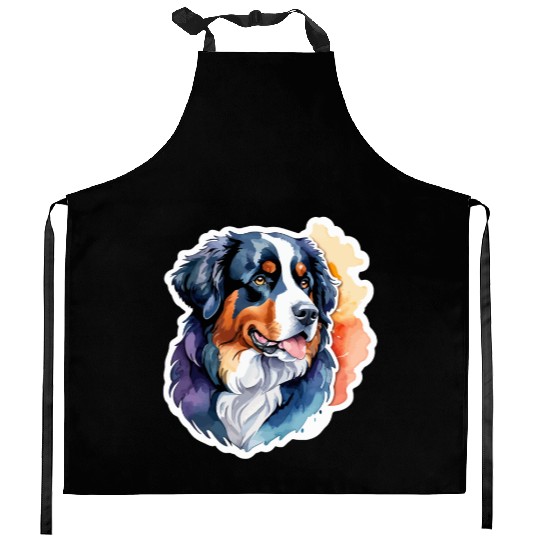 Bernese Mountain Dog Watercolor Kitchen Aprons