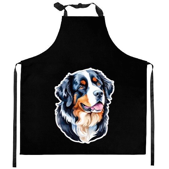 Bernese Mountain Dog Watercolor Kitchen Aprons