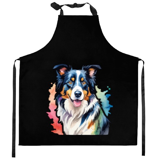 Border Collie Watercolor Kitchen Aprons