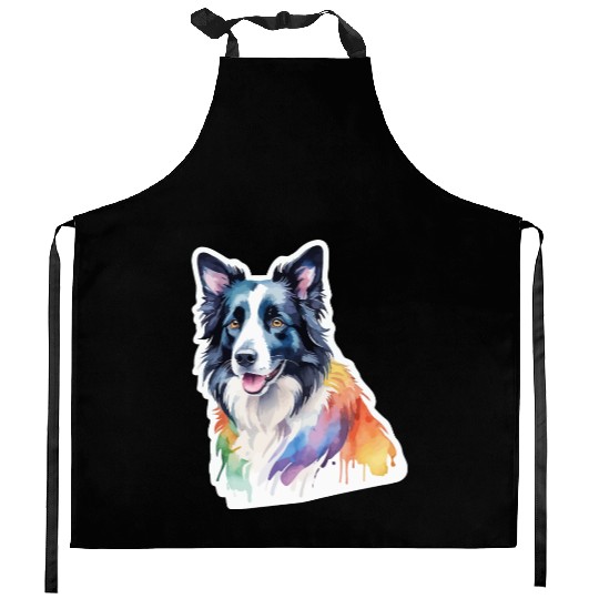 Border Collie Watercolor Kitchen Aprons