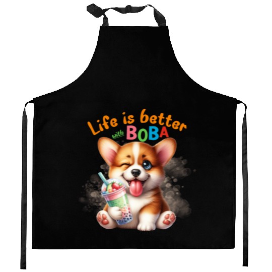 Corgi with BOBA tea Milk TEA Bubble tea Kitchen Aprons