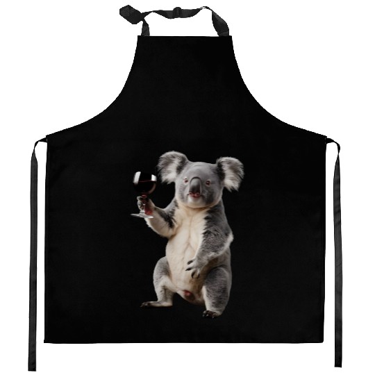 Koala Drinking Wine Realistic Kitchen Aprons