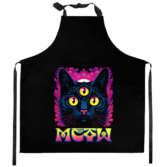 Rainbow Witch Cat Seeing Kitchen Aprons