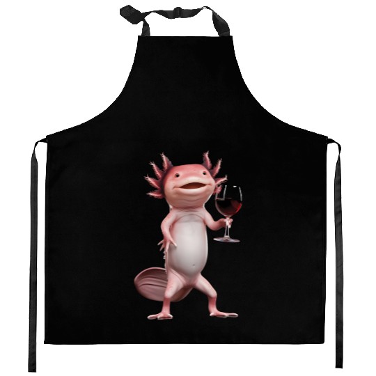 Axolotl Drinking Wine Realistic Kitchen Aprons