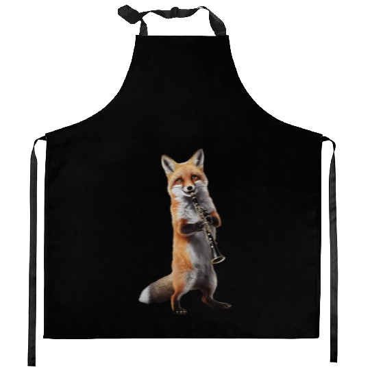 Fox Playing Clarinet Realistic Kitchen Aprons