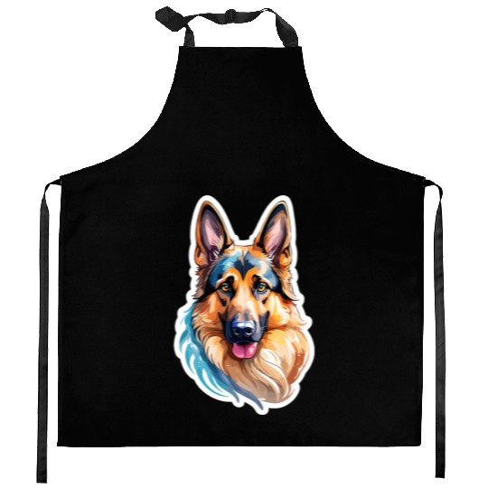 German Shepherd Watercolor Kitchen Aprons