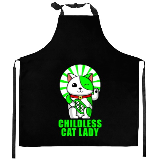 childless cat lady Kitchen Aprons
