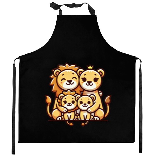Lion Family Mother And Father With Two Children Kitchen Aprons