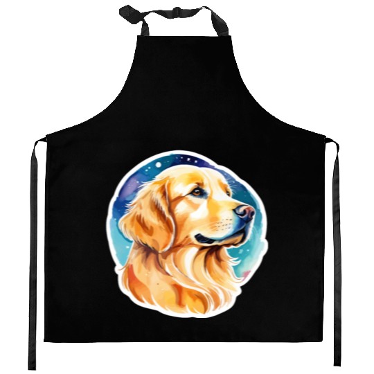 Golden Retriever Watercolor Kitchen Aprons