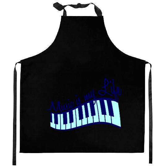 Music is my Life Text Keyboard Piano Love Party Kitchen Aprons