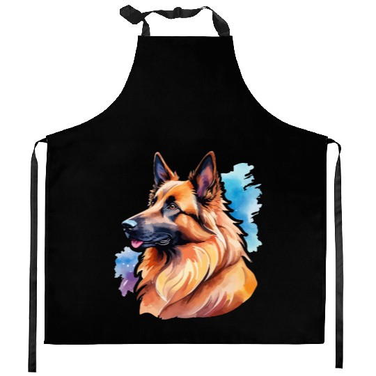 Belgian Shepherd Watercolor Kitchen Aprons