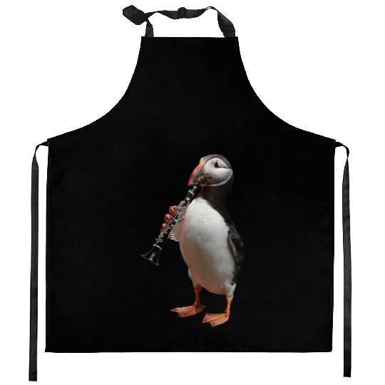 Atlantic Puffin Playing Clarinet Realistic Kitchen Aprons