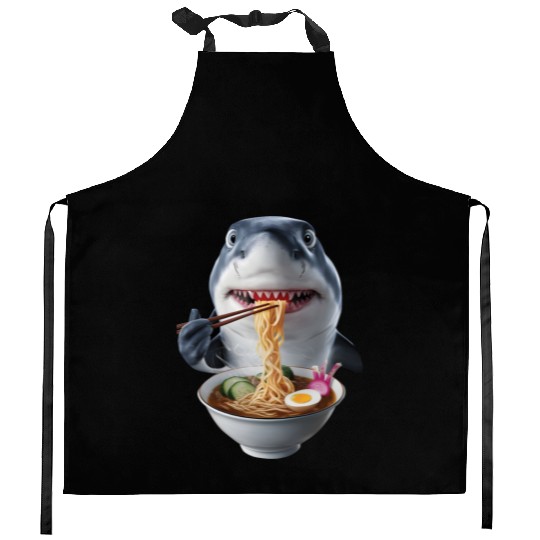 Shark Eating Ramen Realistic Kitchen Aprons