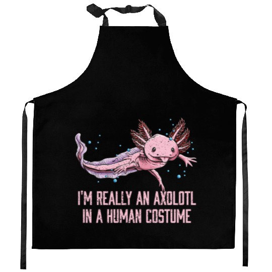 Axolotl in Human Costume Funny Salamander Humor Ax Kitchen Aprons