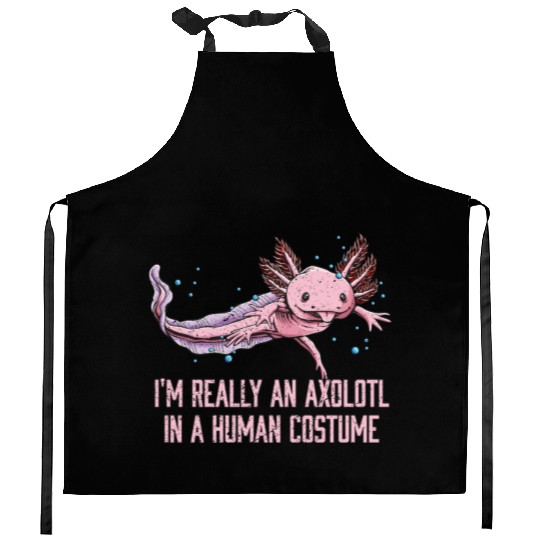 Axolotl in Human Costume Funny Salamander Humor Ax Kitchen Aprons