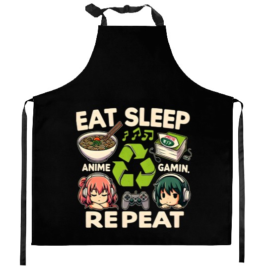 Cute Anime Eat Sleep Anime Repeat Manga Kitchen Aprons