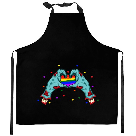 Halloween Hand Skeleton Heart LGBT Pride Rainbow Kitchen Aprons