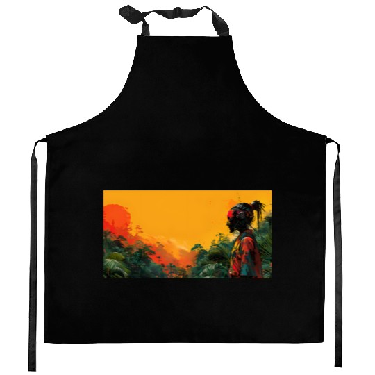 Digital Warrior: Tropical Twilight Kitchen Aprons