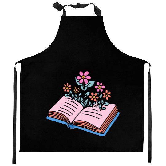 flowers growing from book Kitchen Aprons