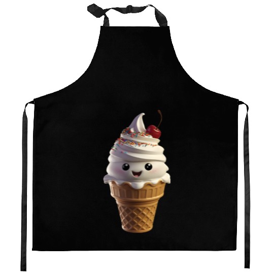 Happy Ice Cream Realistic Kitchen Aprons