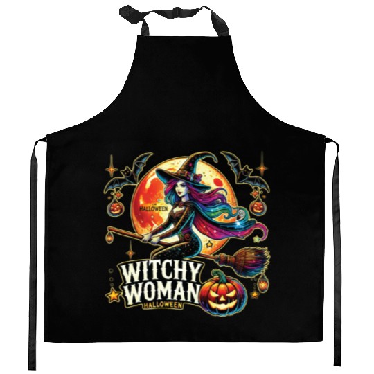 Couple Halloween Husband Witchy Woman Halloween Kitchen Aprons
