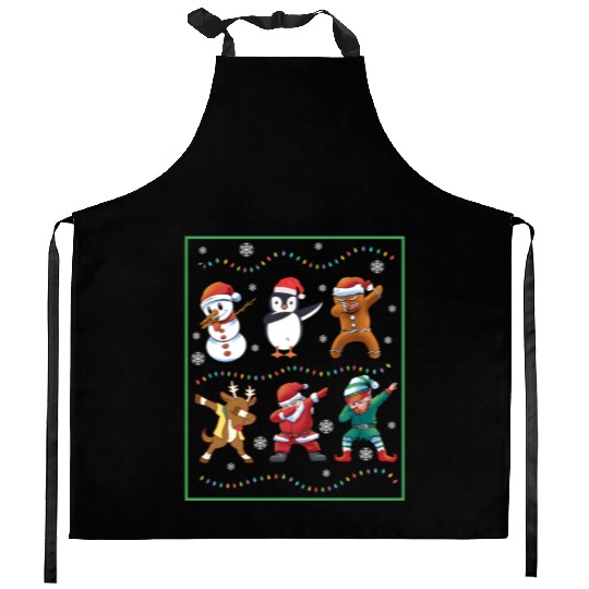 Dabbing Santa Elf Friends Christmas Boys Girls Men Kitchen Aprons