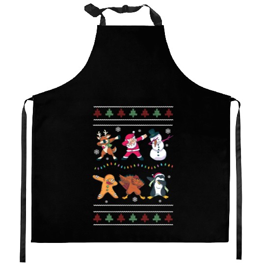 Dabbing Santa Elf Friends Christmas Dancing Xmas Kitchen Aprons