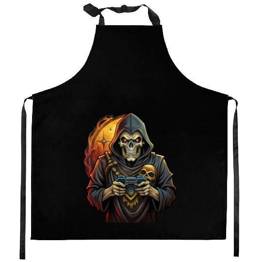 Skull holding a video game console. Kitchen Aprons