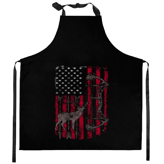 American Flag Deer Elk Hunting USA Patriotic Kitchen Aprons