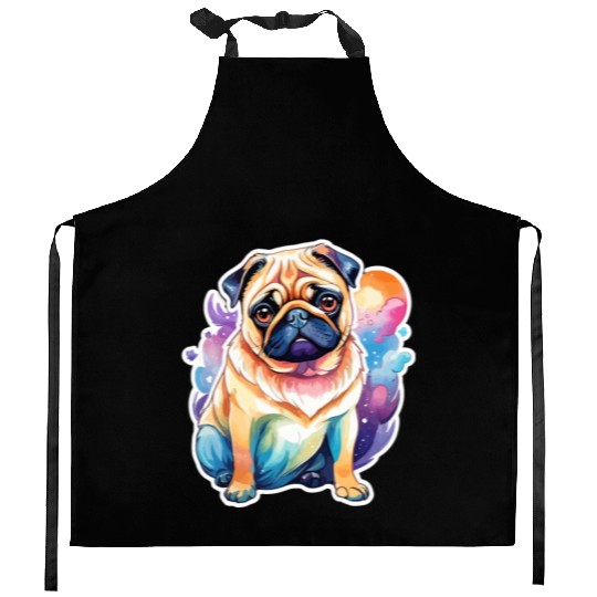 Pug Watercolor Kitchen Aprons