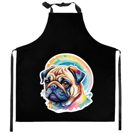 Pug Watercolor Kitchen Aprons