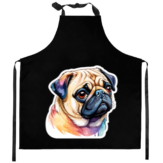 Pug Watercolor Kitchen Aprons