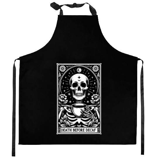 Death Before Decaf Tarot Card Kitchen Aprons