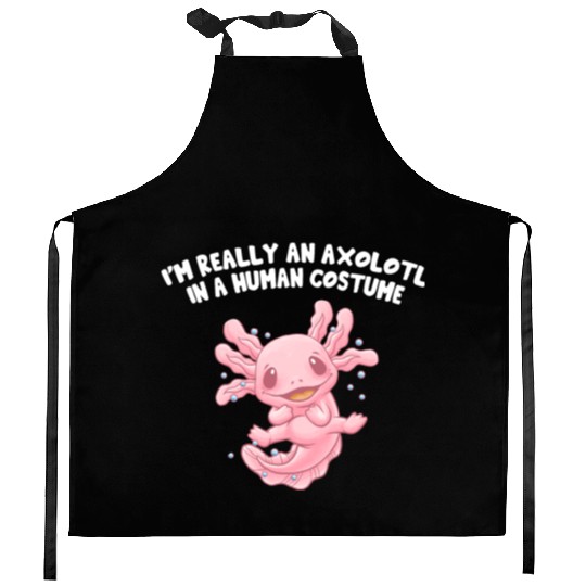 Axolotl in Human Costume Funny Salamander Humor Ax Kitchen Aprons