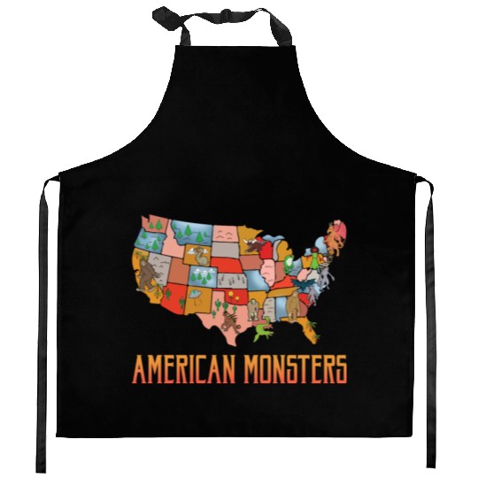 American Monsters Cryptid Monsters Myth Creatures Kitchen Aprons