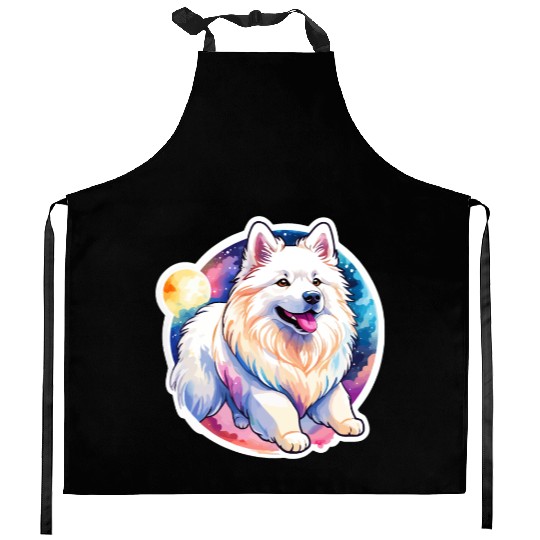 Samoyed Dog Watercolor Kitchen Aprons