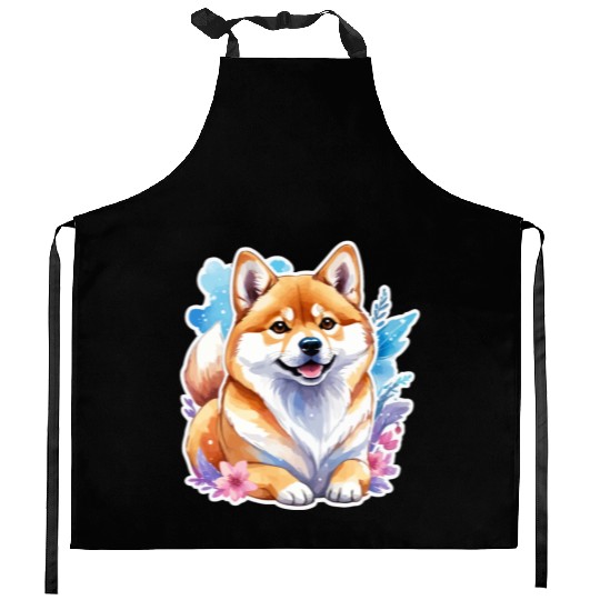 Shiba Inu Watercolor Kitchen Aprons