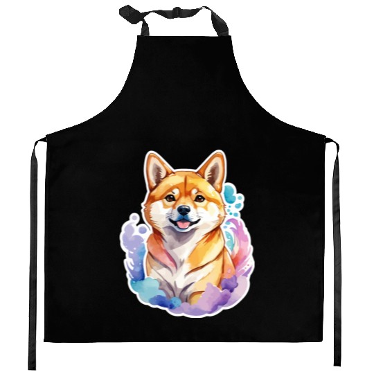 Shiba Inu Watercolor Kitchen Aprons