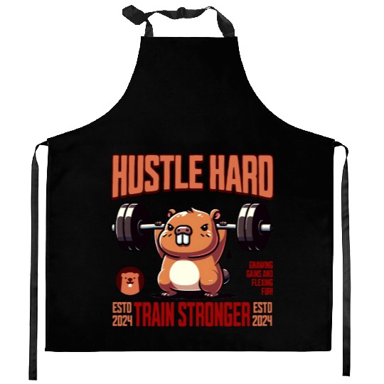 Hustle Hard Train Stronger Gym Motivation Kitchen Aprons