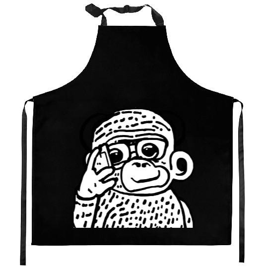Anime-Style Monkey with Smartphone Kitchen Aprons