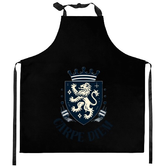 Carpe Diem - Elegant Heraldic Crest With Lion and Kitchen Aprons