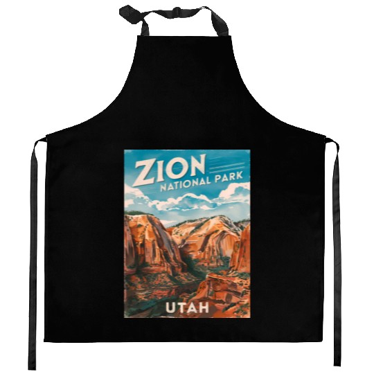 Vintage Travel Zion National Park Utah Landscape Kitchen Aprons