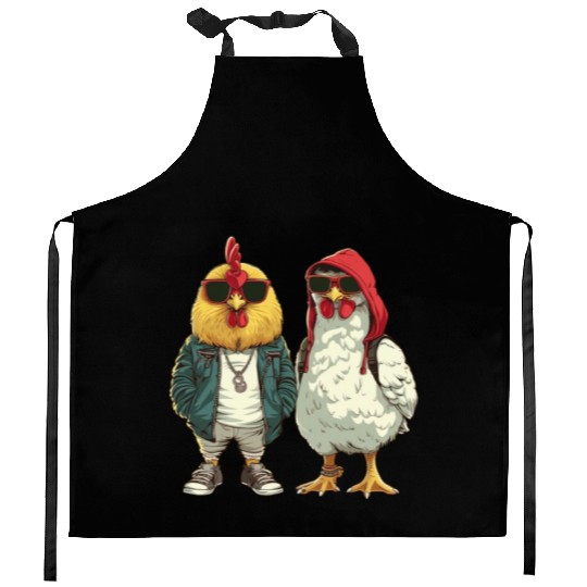 Cool chickens in modern streetwear Kitchen Aprons
